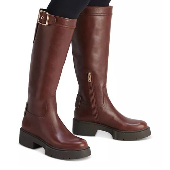COACH WOMENS LILLI BUCKLED-STRAP TALL CLASSIC BOOT WALNUT BROWN 9B (M) NEW - Picture 1 of 13
